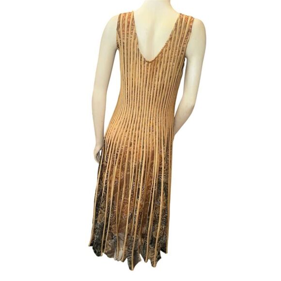 MODELLA Pleated Sleeveless Gold/ Multi-Color Print Overlay Midi Dress Size L - Picture 16 of 16